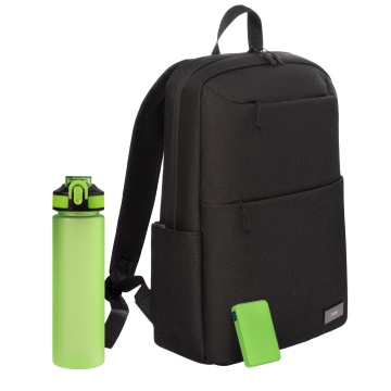 Portobello Подарочный набор Forst, черный/салатовый (бутылка, ЗУ, рюкзак) с логотипом на заказ