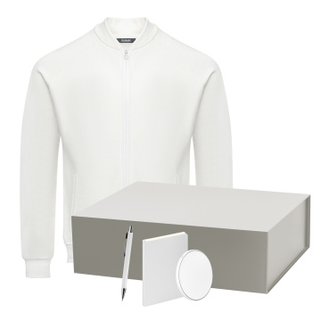 Portobello Набор с одеждой TORRES (толстовка, зарядное устройство, блокнот, ручка), белый/серебряный, L с логотипом на заказ