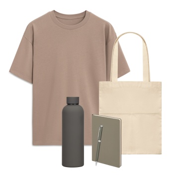 Portobello Набор с одеждой RUST (футболка, термобутылка, ежедневник, ручка, шоппер), мокко/серый, XS/S с логотипом на заказ