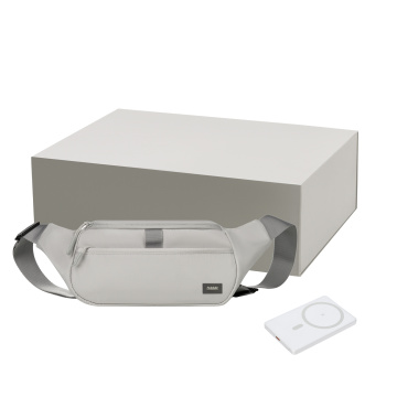 Portobello Подарочный набор Boston, Atlantis, серый (поясная сумка, аккумулятор) с логотипом на заказ