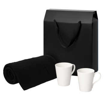 Portobello Подарочный набор Веста (Vesta), Селла (Cella), черный в коробке-пакете (две фарфоровых кружки, плед) с логотипом на заказ