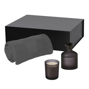 Portobello Подарочный набор Enigma, Cella, серый (свеча, диффузор, плед) с логотипом на заказ