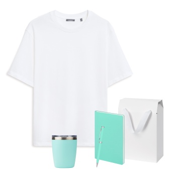 Portobello Набор с одеждой RUST (футболка, термокружка, ежедневник, ручка), мятный/аква, M/L с логотипом на заказ