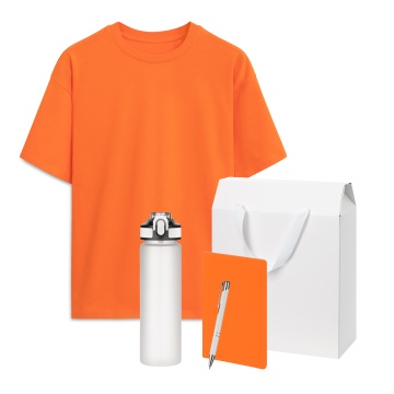 Portobello Набор с одеждой RUST (футболка, бутылка, блокнот, ручка), оранжевый/белый, XS/S с логотипом на заказ