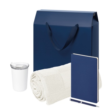 Portobello Подарочный набор Welcome Pack Spark, синий (термокружка,ежедневник, ручка, плед, коробка-пакет) с логотипом на заказ