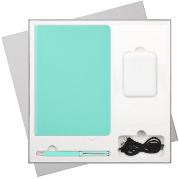 Portobello Подарочный набор Спарк (Spark), мятный (ежедневник, ручка, аккумулятор) с логотипом на заказ