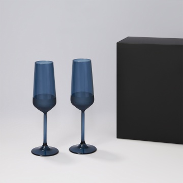 Portobello Подарочный набор 2 бокала для шампанского Сапфир (Sapphire) в черной коробке с логотипом на заказ