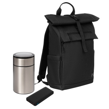 Portobello Подарочный набор Монте (Monte), черный (термос, ЗУ, рюкзак) с логотипом на заказ