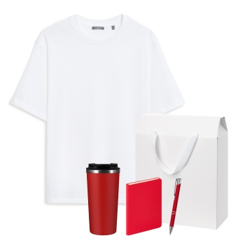 Portobello Набор с одеждой RUST (футболка, термокружка, ежедневник, ручка), красный/белый, XS/S с логотипом на заказ