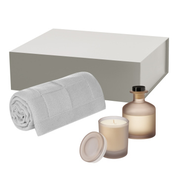 Portobello Подарочный набор Mizu, Cella Soft, бежевый (свеча, диффузор, плед) с логотипом на заказ
