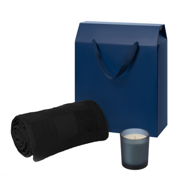 Portobello Подарочный набор Enigma. Cella, синий (свеча, плед) с логотипом на заказ