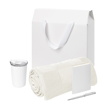 Portobello Подарочный набор Велком Пак Спарк мини (Welcome Pack Spark mini), серебряный (термокружка, блокнот, ручка, плед, коробка-пакет) с логотипом на заказ