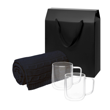 Portobello Подарочный набор Виора (Viora), Фадо (Fado) в черной коробке-пакете (2 кружки+плед) с логотипом на заказ