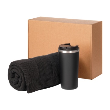 Portobello Подарочный набор Палермо, Селла (Palermo, Cella), черный (плед, термокружка) с логотипом на заказ