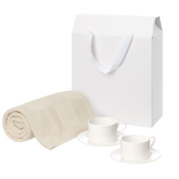 Portobello Подарочный набор Мокко (Mokko), Селла (Сella), бежевый в коробке-пакете (две чайных пары, плед) с логотипом на заказ