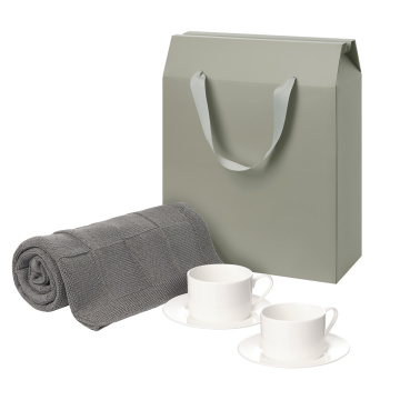 Portobello Подарочный набор Мокко (Mokko), Селла (Сella), серый в коробке-пакете (две чайных пары, плед) с логотипом на заказ