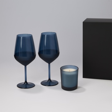 Portobello Подарочный набор свеча Enigma + 2 бокала для вина Sapphire в черной коробке с логотипом на заказ