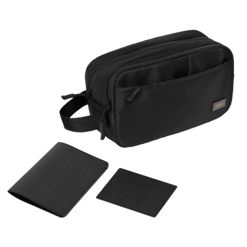 Portobello Подарочный набор Boston, черный (обложка на паспорт, картхолдер, дорожная косметичка) с логотипом на заказ