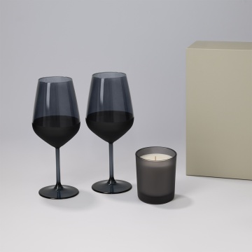 Portobello Подарочный набор свеча Энигма (Enigma) + 2 бокала для вина Блэк Эдишн (Black Edition) в серой коробке с логотипом на заказ