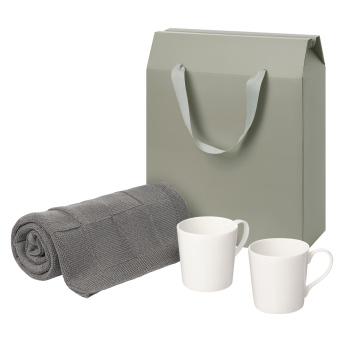 Portobello Подарочный набор Siena, Cella, серый в коробке-пакете (две фарфоровых кружки, плед) с логотипом на заказ