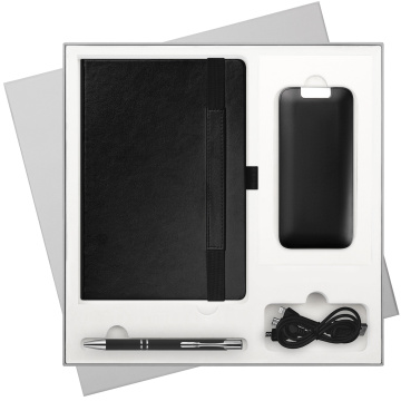 Portobello Подарочный набор Гэлакси (Galaxy), черный (ежедневник, ручка, аккумулятор) с логотипом на заказ