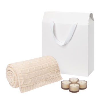 Portobello Подарочный набор Sento, Fado, бежевый (свечи, плед) с логотипом на заказ