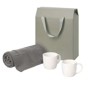 Portobello Подарочный набор Дафна (Dafna), Селла (Cella), серый в коробке-пакете (две фарфоровых кружки, плед) с логотипом на заказ