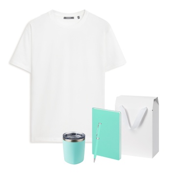 Portobello Набор с одеждой KRIS (футболка, термокружка, ежедневник, ручка), мятный/аква, M с логотипом на заказ