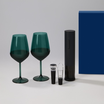 Portobello Подарочный набор 2 бокала для вина Emerald + набор для вина Sacramento в синей коробке с логотипом на заказ