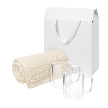 Portobello Подарочный набор Viora, Fado в белой коробке-пакете (2 кружки+плед) с логотипом на заказ