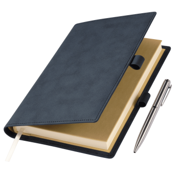 Portobello Ежедневник-портфолио Clip NEO недатированный в подарочной коробке, синий (в комплекте ручка Sonata BP серебро) с логотипом на заказ