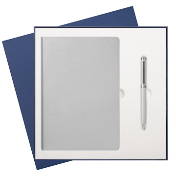 Portobello Подарочный набор Спарк (Spark), серебряный (ежедневник, ручка) с логотипом на заказ