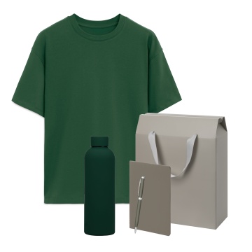 Portobello Набор с одеждой RUST (футболка, термобутылка, блокнот, ручка), зеленый/серый, M/L с логотипом на заказ