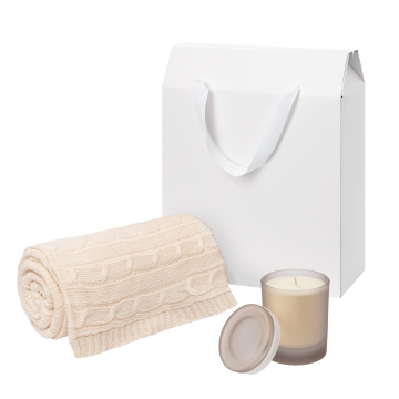 Portobello Подарочный набор Mizu, Fado, бежевый (свеча, плед) с логотипом на заказ