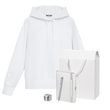 Portobello Набор с одеждой ALEX (худи, колонка, ежедневник, ручка), серебряный, S с логотипом на заказ