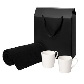 Portobello Подарочный набор Сиена (Siena), Селла (Cella), черный в коробке-пакете (две фарфоровых кружки, плед) с логотипом на заказ