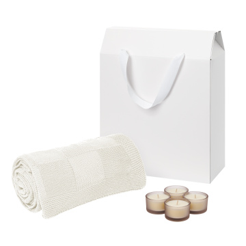 Portobello Подарочный набор Sento, Cella, бежевый (свечи, плед) с логотипом на заказ
