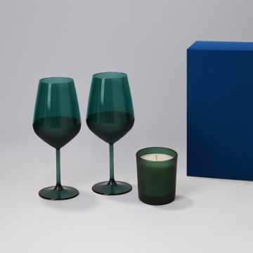 Portobello Подарочный набор свеча Энигма (Enigma) + 2 бокала для вина Эмеральд (Emerald) в синей коробке с логотипом на заказ