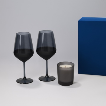 Portobello Подарочный набор свеча Enigma + 2 бокала для вина Black Edition в синей коробке с логотипом на заказ