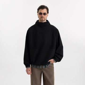 Portobello Ветровка (анорак) оверсайз унисекс RISSMAN, черная, размер M/L с логотипом на заказ