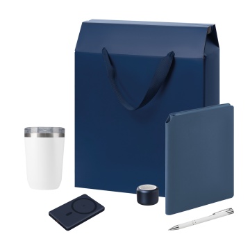 Portobello Подарочный набор Велком Пак Премиум (Welcome Pack Premium), синий (термокружка, колонка, ежедневник, ручка, ЗУ, коробка-пакет) с логотипом на заказ