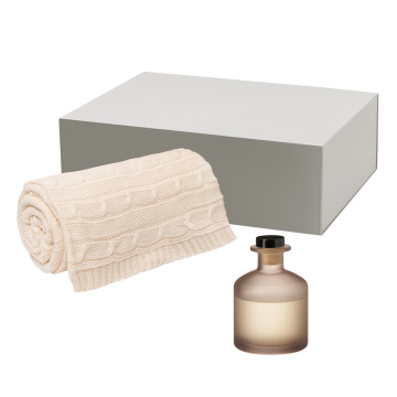 Portobello Подарочный набор Mizu, Fado, бежевый (диффузор, плед) с логотипом на заказ