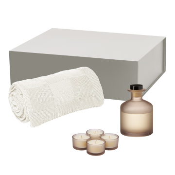 Portobello Подарочный набор Сенто (Sento), Селла (Cella), бежевый (свеча, диффузор, плед) с логотипом на заказ
