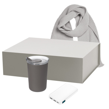 Portobello Подарочный набор Страда (Strada), Анкор (Ancor), Форгес (Forges), серый (термокружка, аккумулятор, шарф) с логотипом на заказ