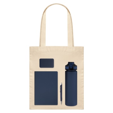 Portobello Подарочный набор Welcome Pack, синий (бутылка, ежедневник, ручка, ЗУ, шоппер) с логотипом на заказ