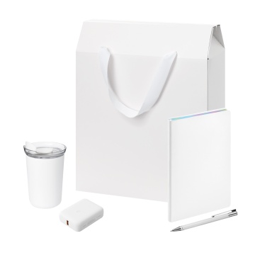 Portobello Подарочный набор Велком Пак (Welcome Pack), белый (термокружка, ежедневник, ручка, ЗУ, коробка-пакет) с логотипом на заказ