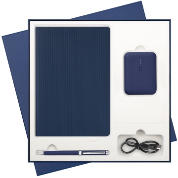 Portobello Подарочный набор Rain, синий (ежедневник, ручка, аккумулятор) с логотипом на заказ