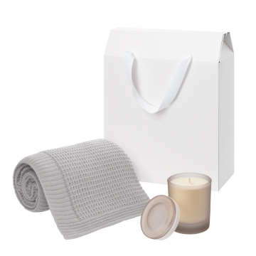 Portobello Подарочный набор Mizu, Malta Soft, бежевый (свеча, плед) с логотипом на заказ