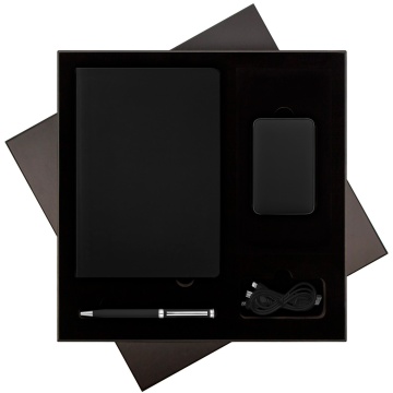 Portobello Подарочный набор Спарк (Spark), черный (ежедневник, ручка, аккумулятор) с логотипом на заказ