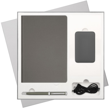 Portobello Подарочный набор Стар (Star), серый (ежедневник, ручка, аккумулятор) с логотипом на заказ